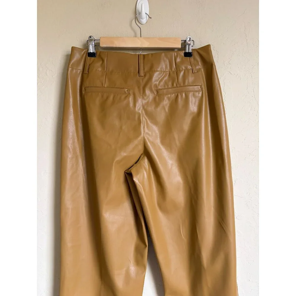 New! A New Day Brown Tapered Leg Pleated Faux Leather Size 12 Pants